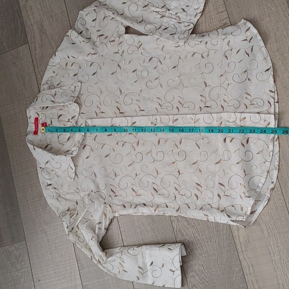 Anne Klein US L Off-White Cotton Blend Embroidered Button Down Top - Picture 9 of 10